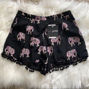 NWT ASOS Petite elephant print shorts Pom Pom trim